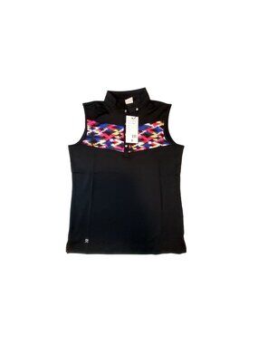 Daily Sports Womens Sleeveless Black Button-Up Shirt Multicolor PatternedYoke M